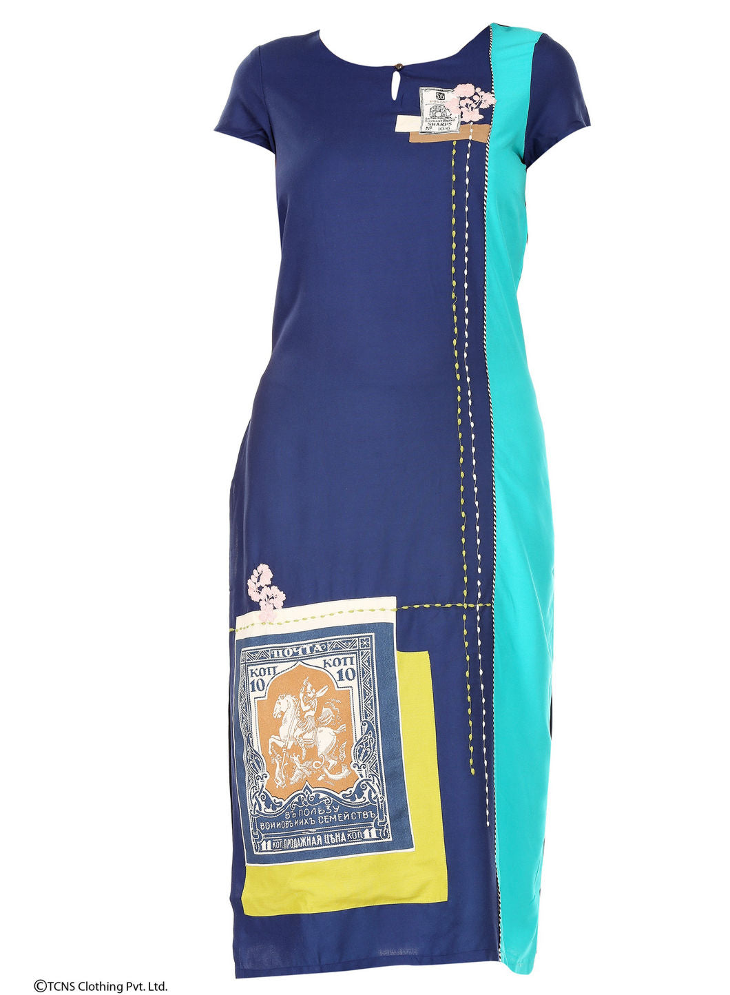 Blue Printed Short Sleeve kurta