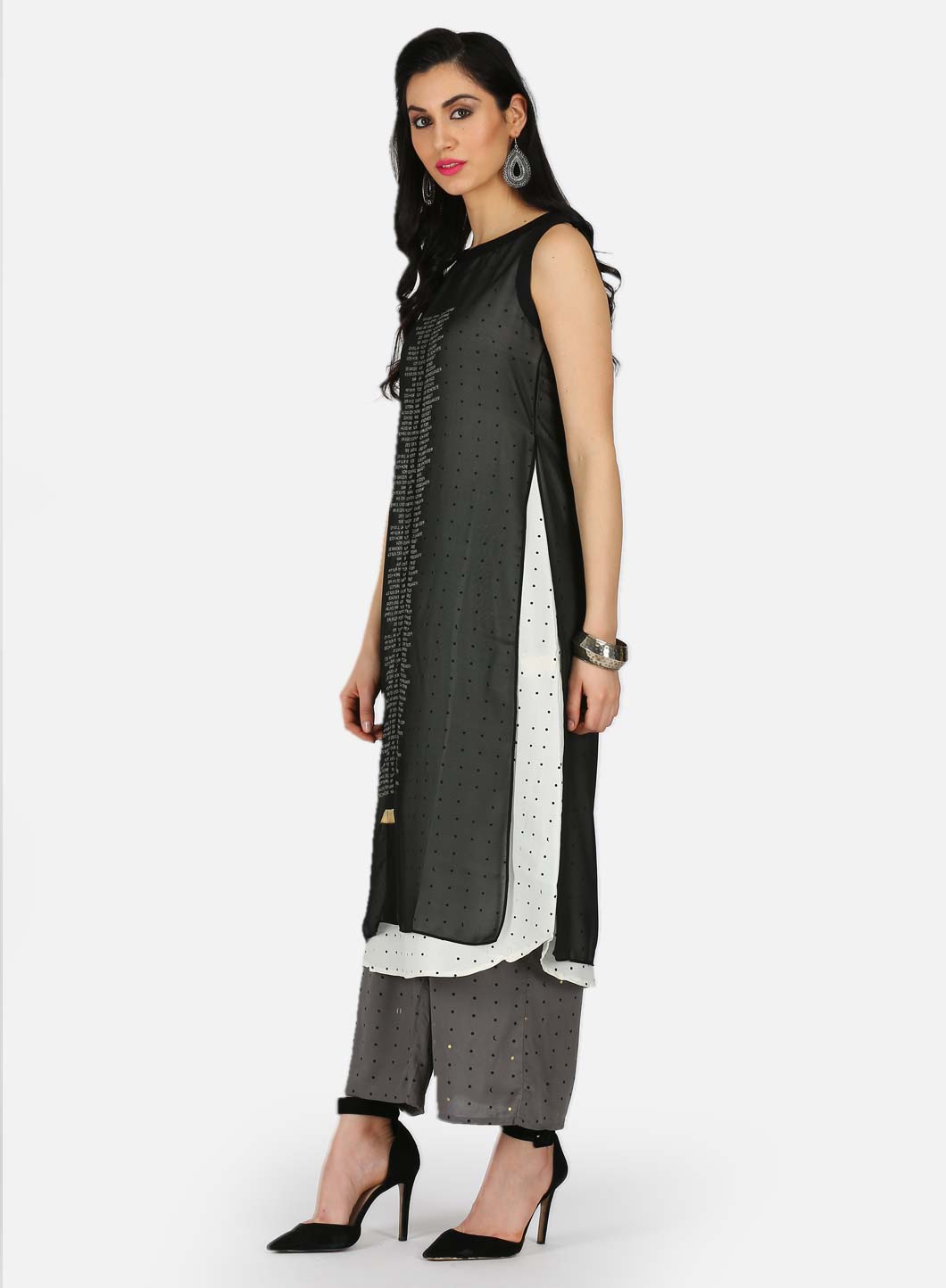 Black Printed Round Neck kurta