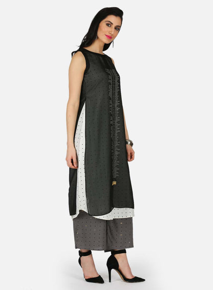 Black Printed Round Neck kurta