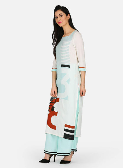 White &amp; Blue Printed kurta - wforwoman