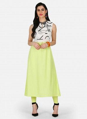 Green A-Line Printed kurta - wforwoman