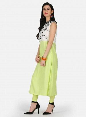 Green A-Line Printed kurta - wforwoman