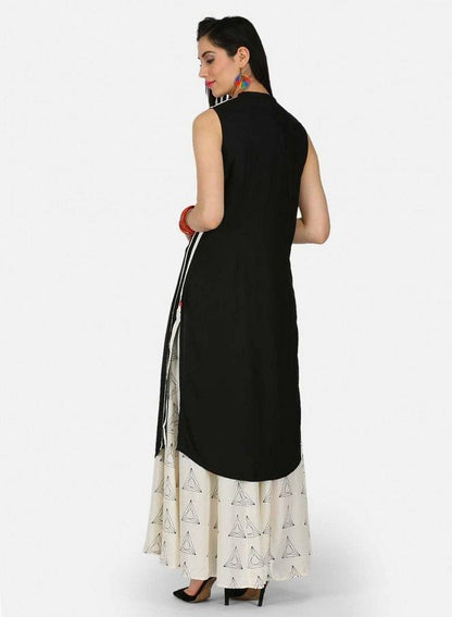 Black Printed Mandarin Neck kurta - wforwoman