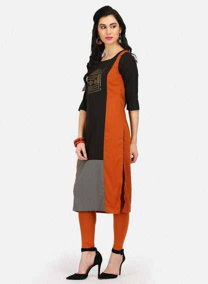 Brown &amp; Black Printed Round Neck kurta - wforwoman