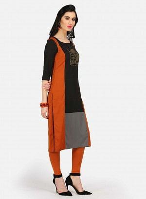 Brown &amp; Black Printed Round Neck kurta - wforwoman