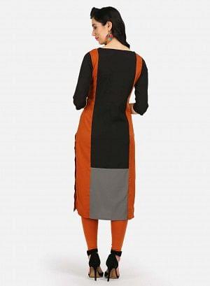 Brown &amp; Black Printed Round Neck kurta - wforwoman