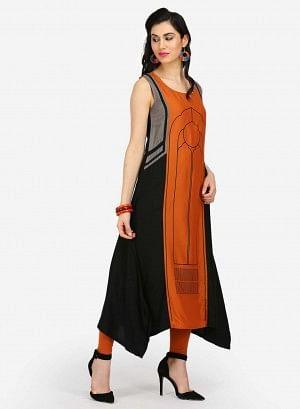 Brown Printed Round Neck kurta - wforwoman