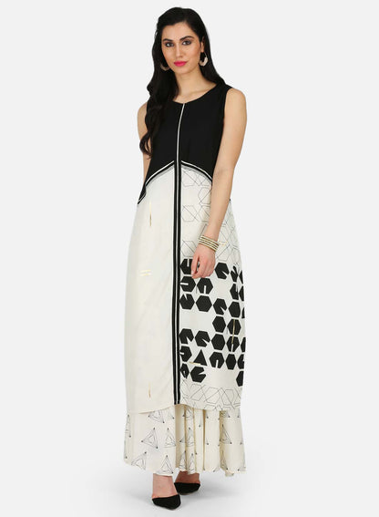 Black &amp; White Printed kurta