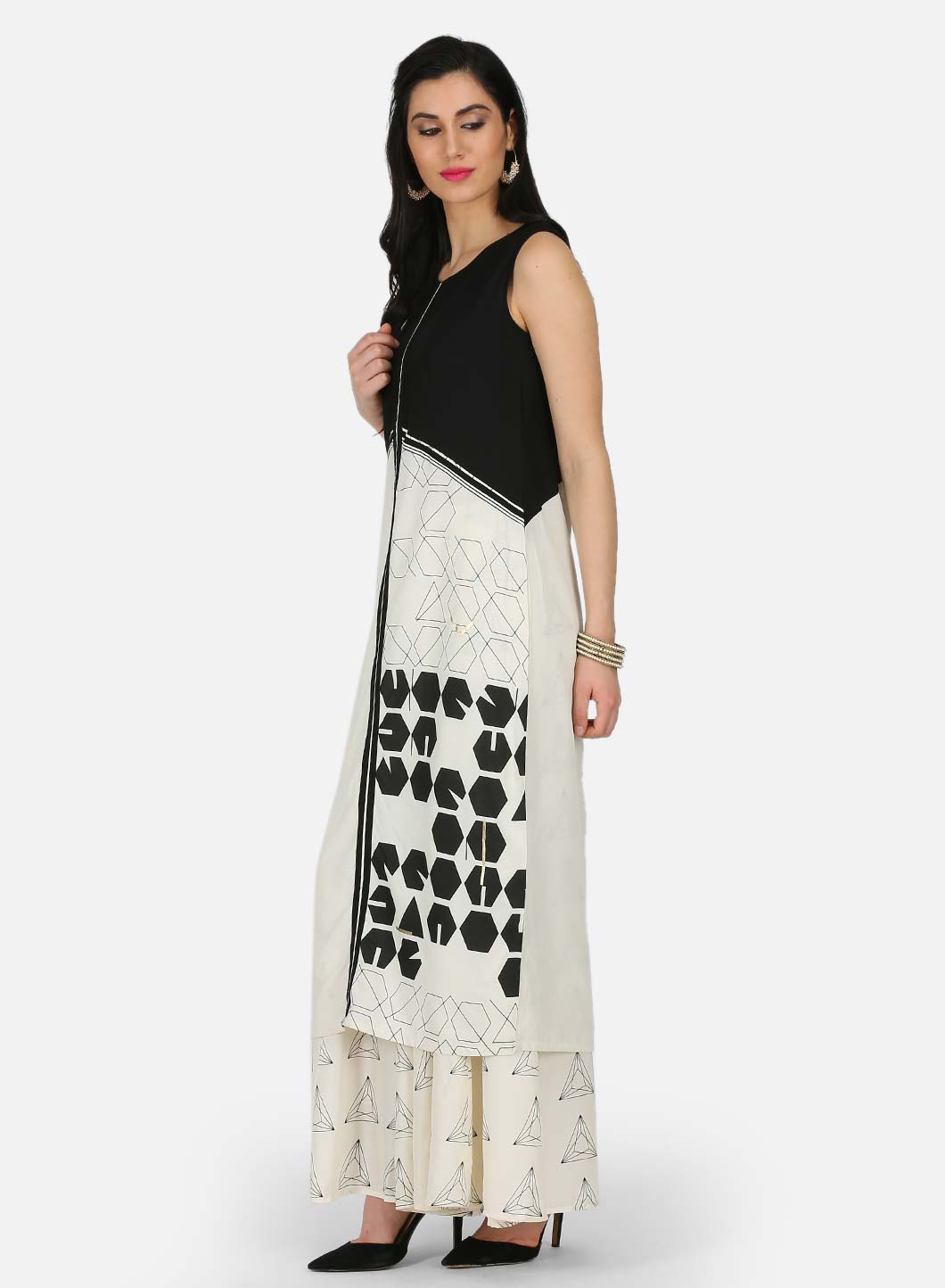 Black &amp; White Printed kurta