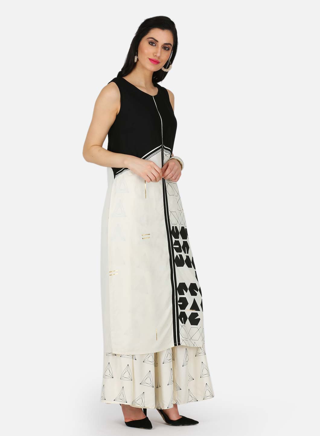 Black &amp; White Printed kurta