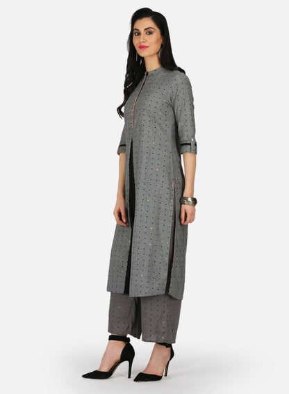 Grey Printed Mandarin Neck kurta - wforwoman