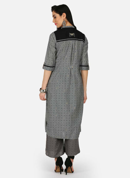 Grey Printed Mandarin Neck kurta - wforwoman