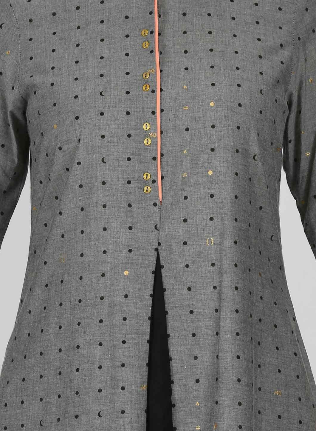 Grey Printed Mandarin Neck kurta - wforwoman