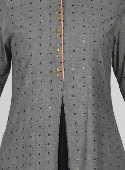 Grey Printed Mandarin Neck kurta - wforwoman