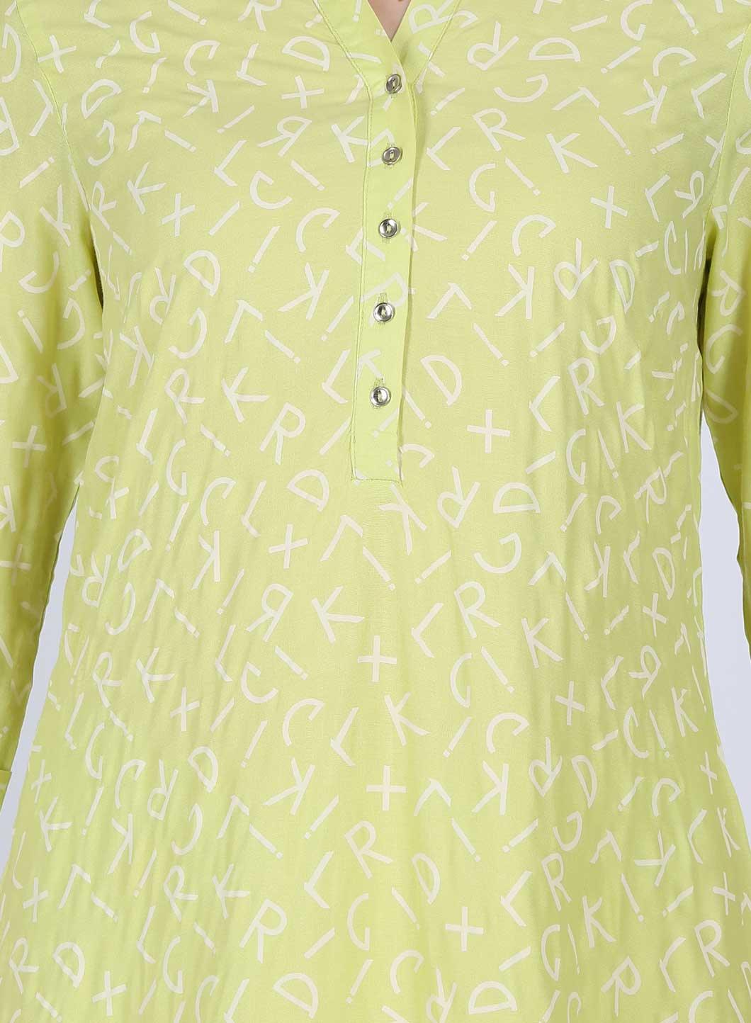 Green Printed Collar Neck kurta - wforwoman