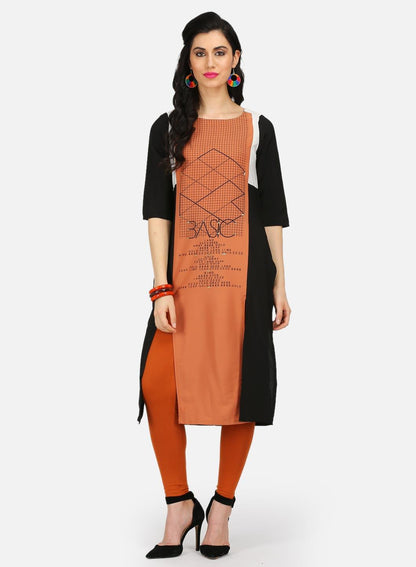 Brown &amp; Black Printed kurta - wforwoman