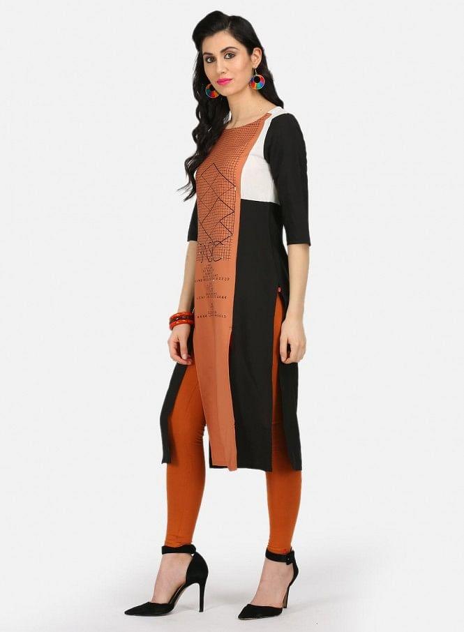 Brown &amp; Black Printed kurta - wforwoman