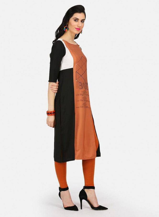 Brown &amp; Black Printed kurta - wforwoman