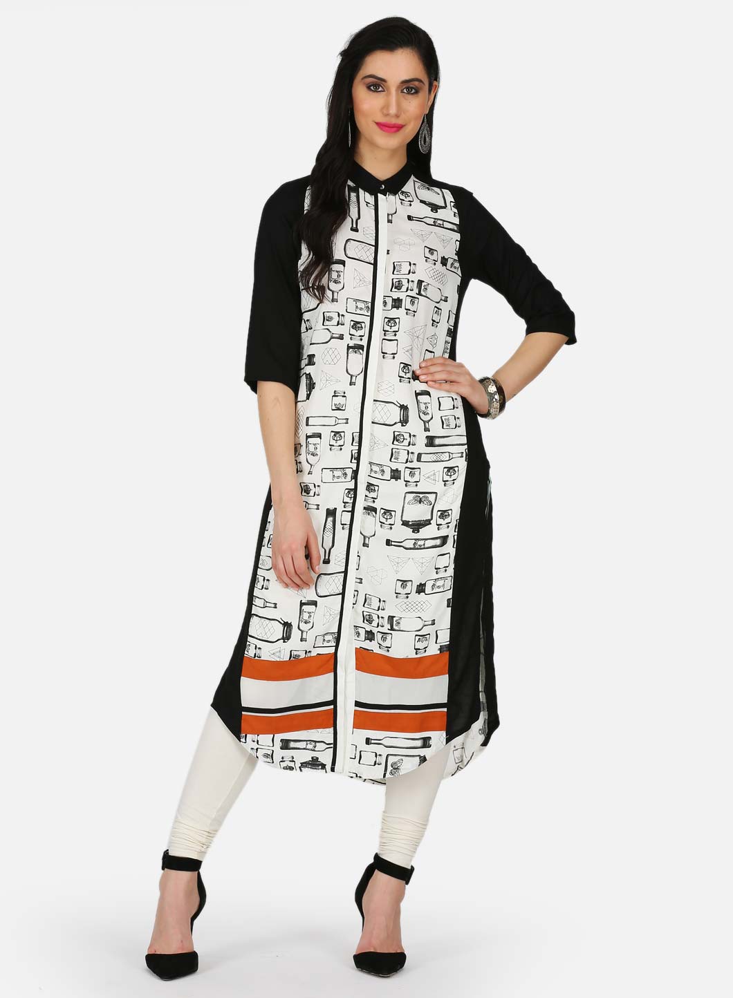 White &amp; Black Printed kurta