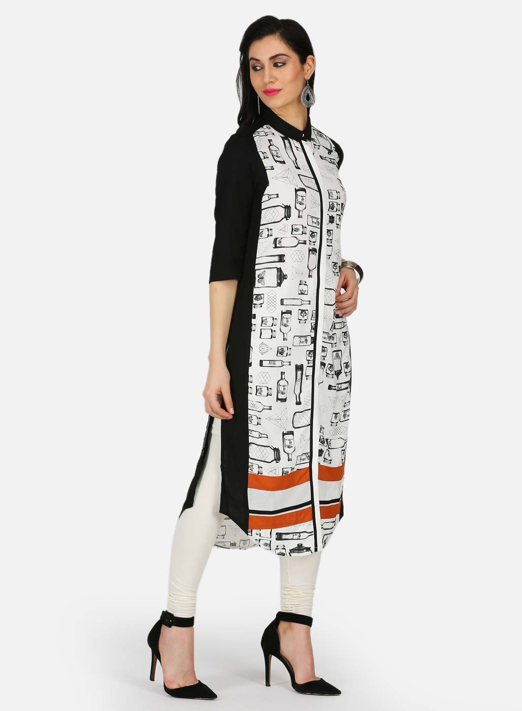 White &amp; Black Printed kurta