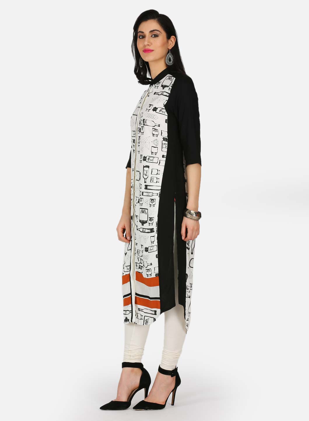 White &amp; Black Printed kurta