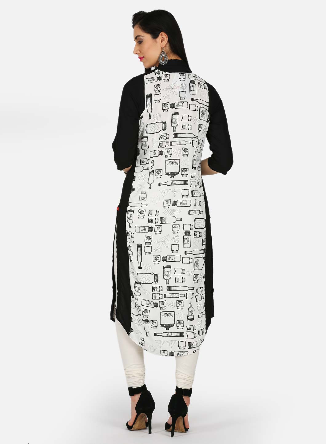 White &amp; Black Printed kurta