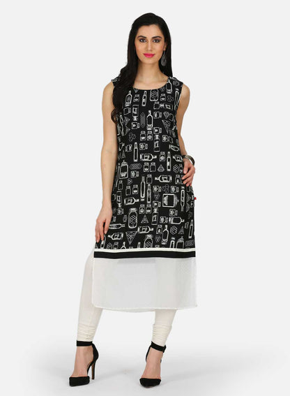 Black &amp; White Printed kurta