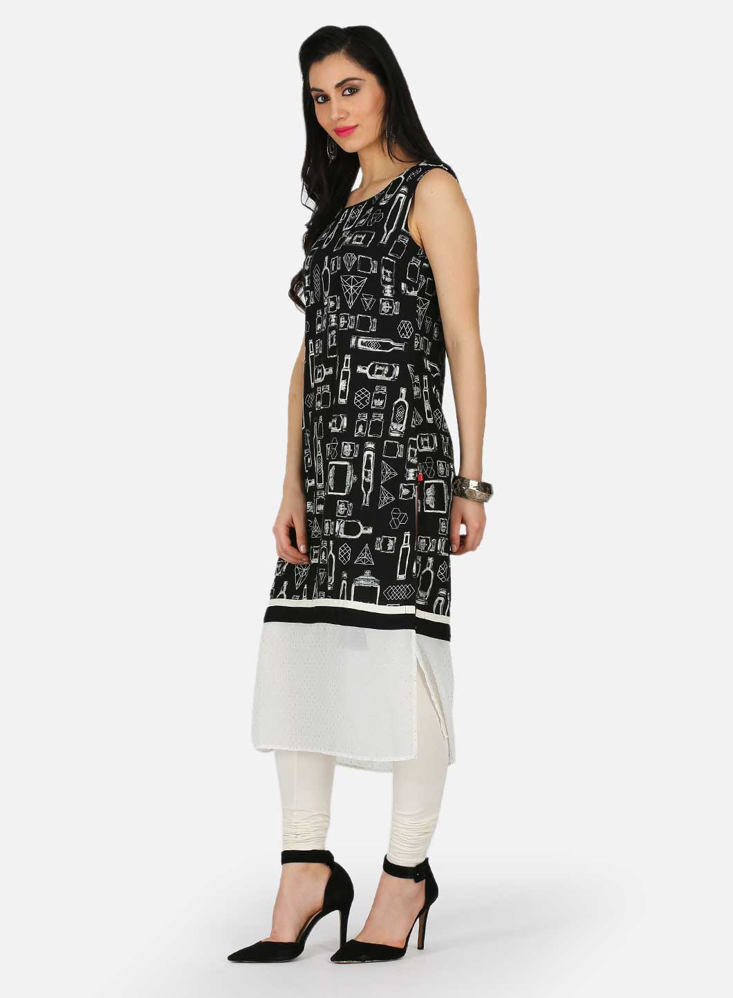 Black &amp; White Printed kurta