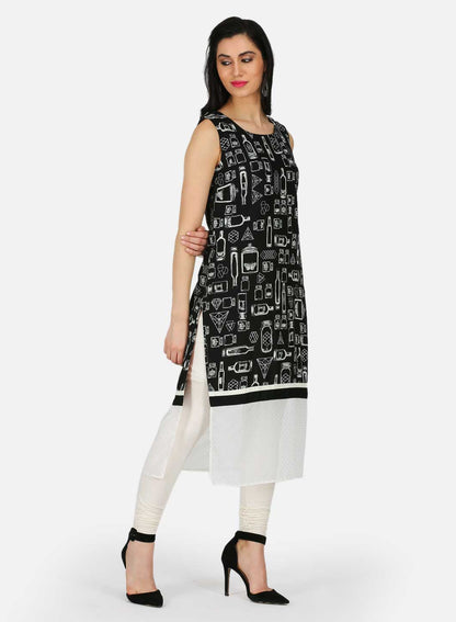 Black &amp; White Printed kurta