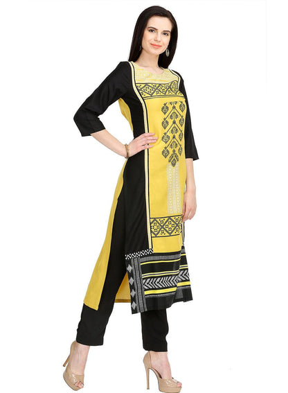 Yellow Printed 3/4 Sleeve kurta - wforwoman