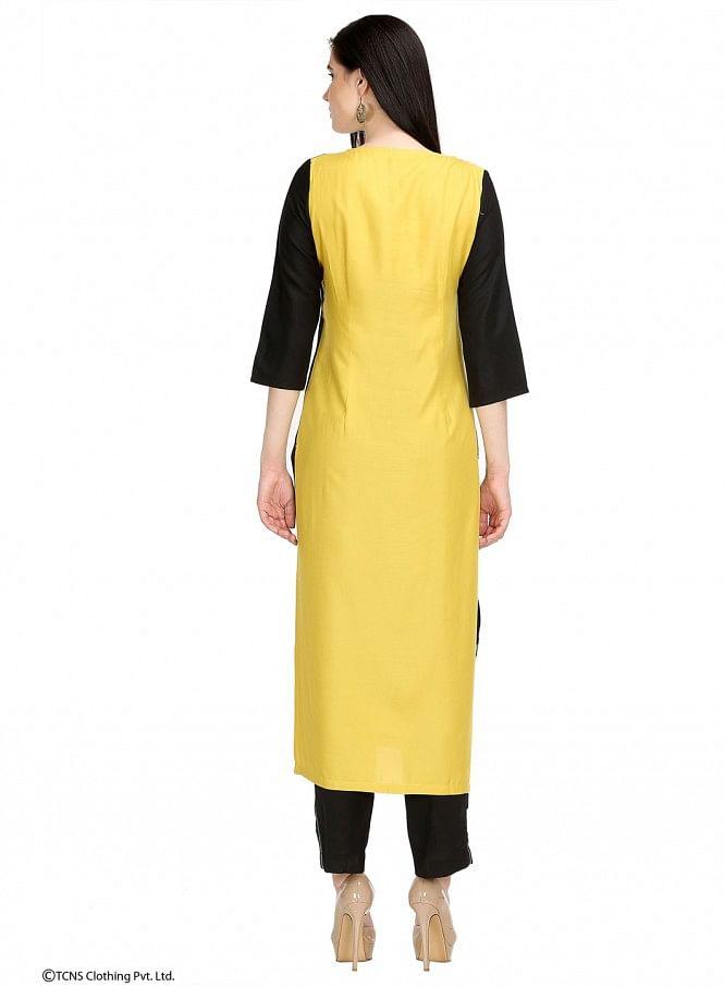 Yellow Printed 3/4 Sleeve kurta - wforwoman