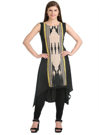 Black Sleeveless Printed kurta