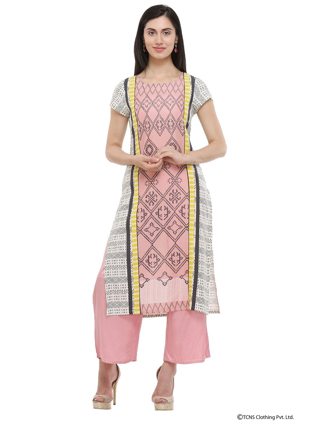 Pink Round Neck kurta - wforwoman