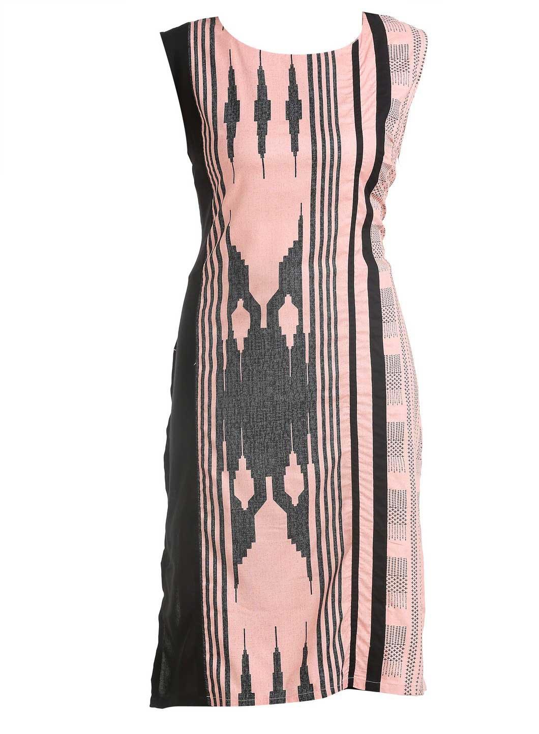 Pink Round Neck Sleeveless Printed kurta - wforwoman