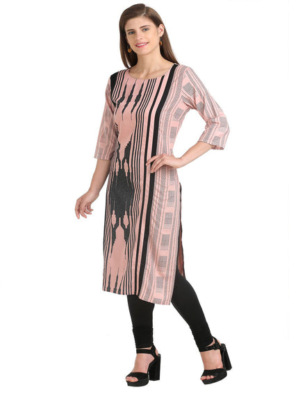 Pink Round Neck 3/4 Sleeve Printed kurta