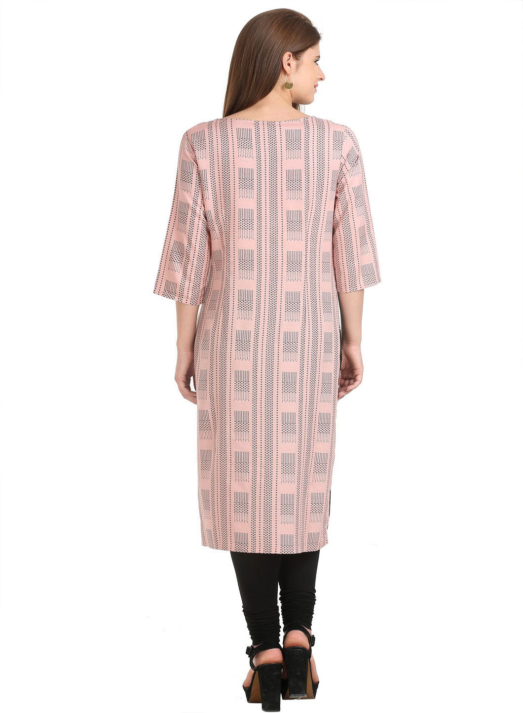 Pink Round Neck 3/4 Sleeve Printed kurta