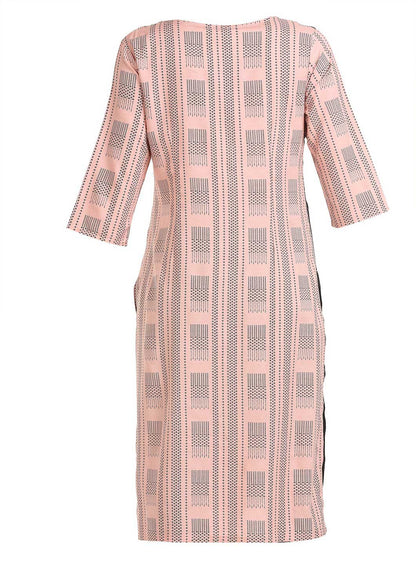 Pink Round Neck 3/4 Sleeve Printed kurta