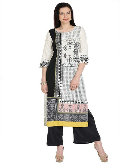 White Printed 3/4 Sleeve kurta