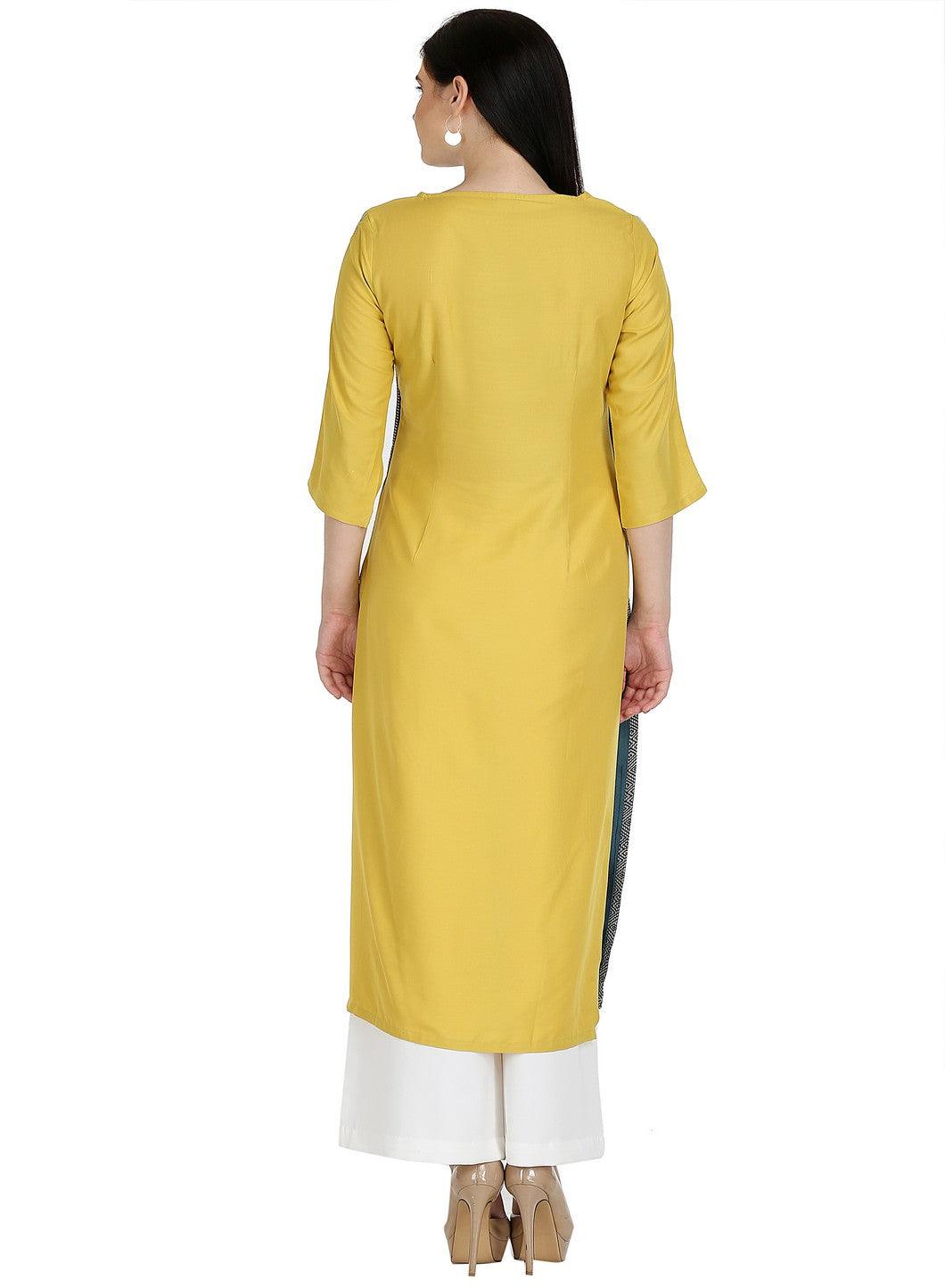 Yellow Printed 3/4 Sleeve kurta - wforwoman