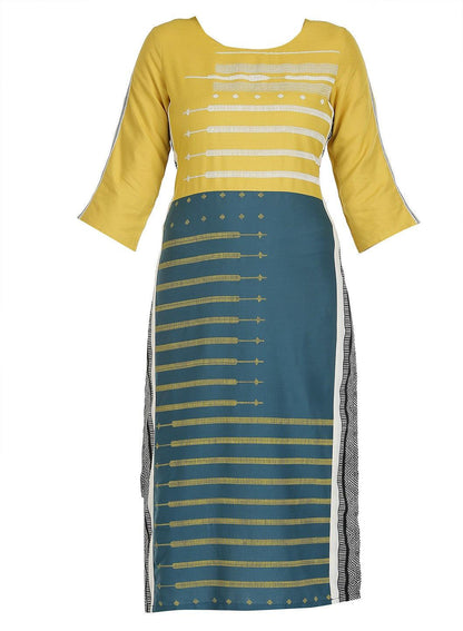 Yellow Printed 3/4 Sleeve kurta - wforwoman