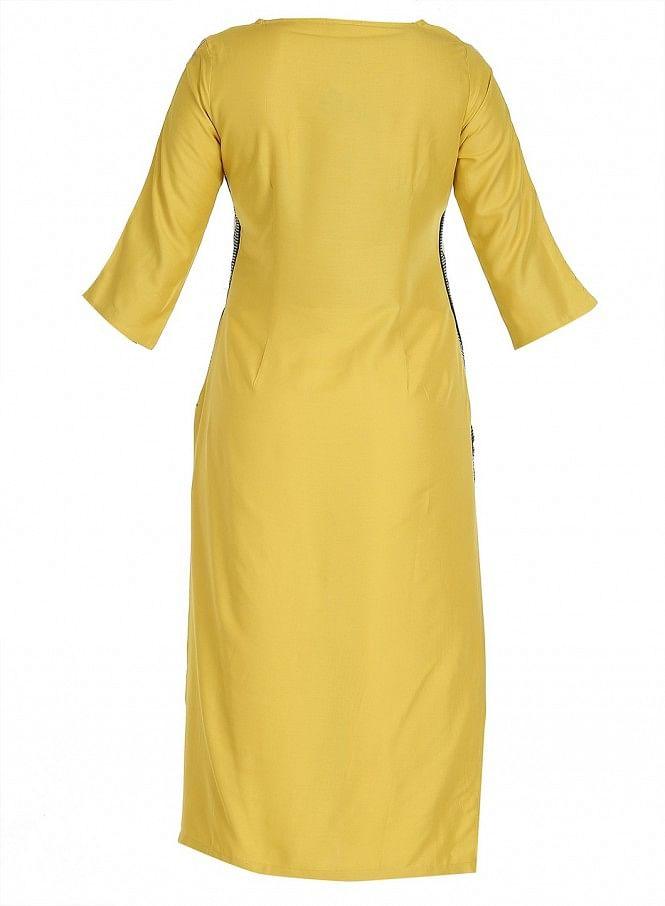 Yellow Printed 3/4 Sleeve kurta - wforwoman