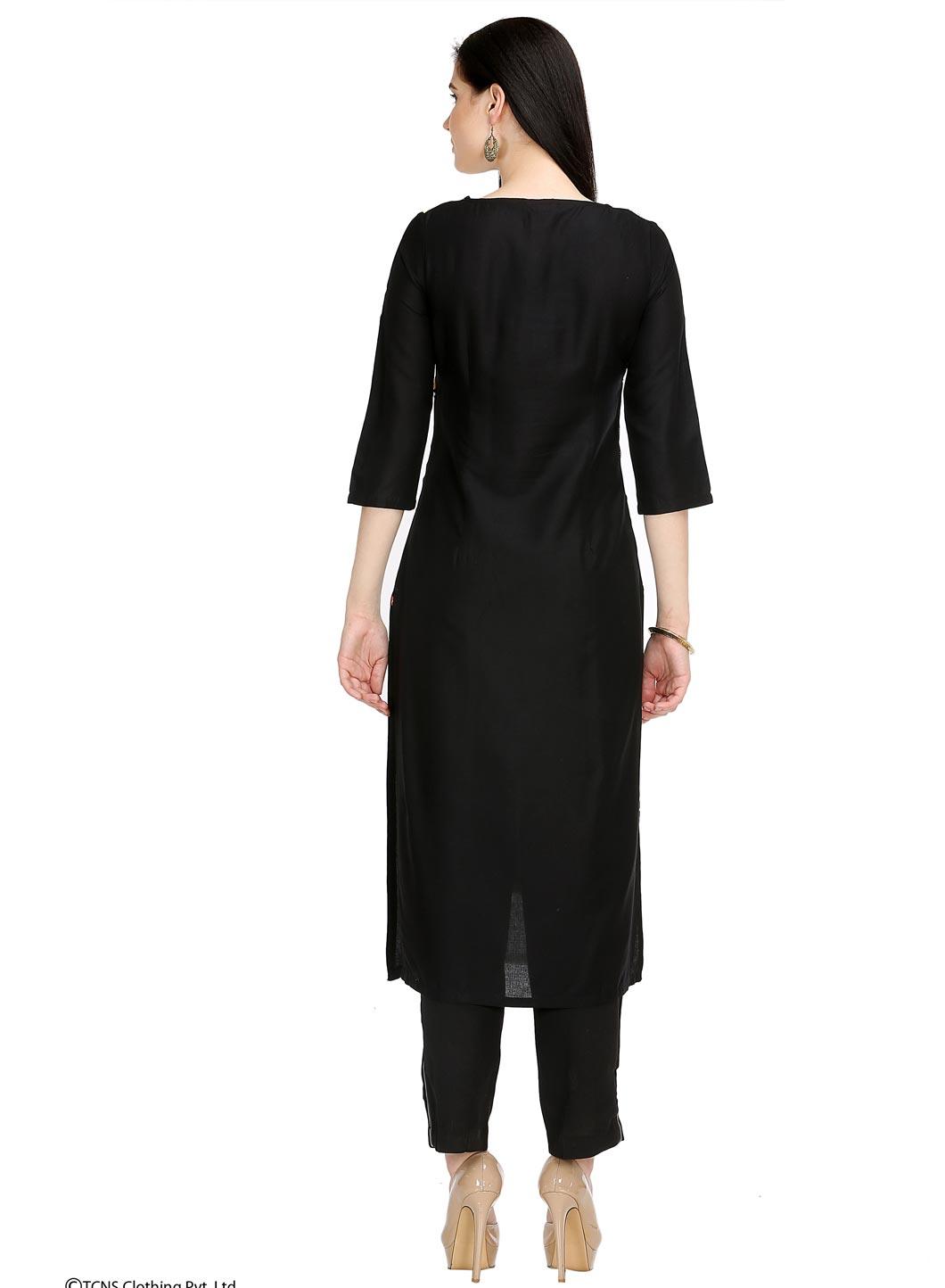 Black Printed 3/4 Sleeve kurta - wforwoman