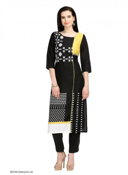 Black Printed 3/4 Sleeve kurta - wforwoman