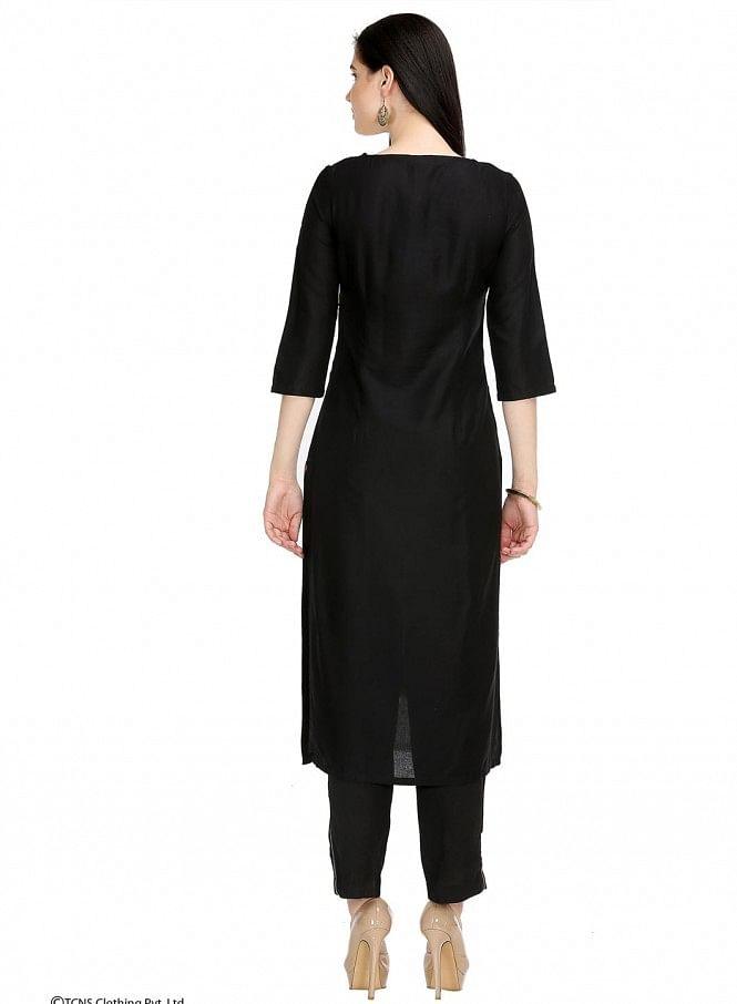 Black Printed 3/4 Sleeve kurta - wforwoman