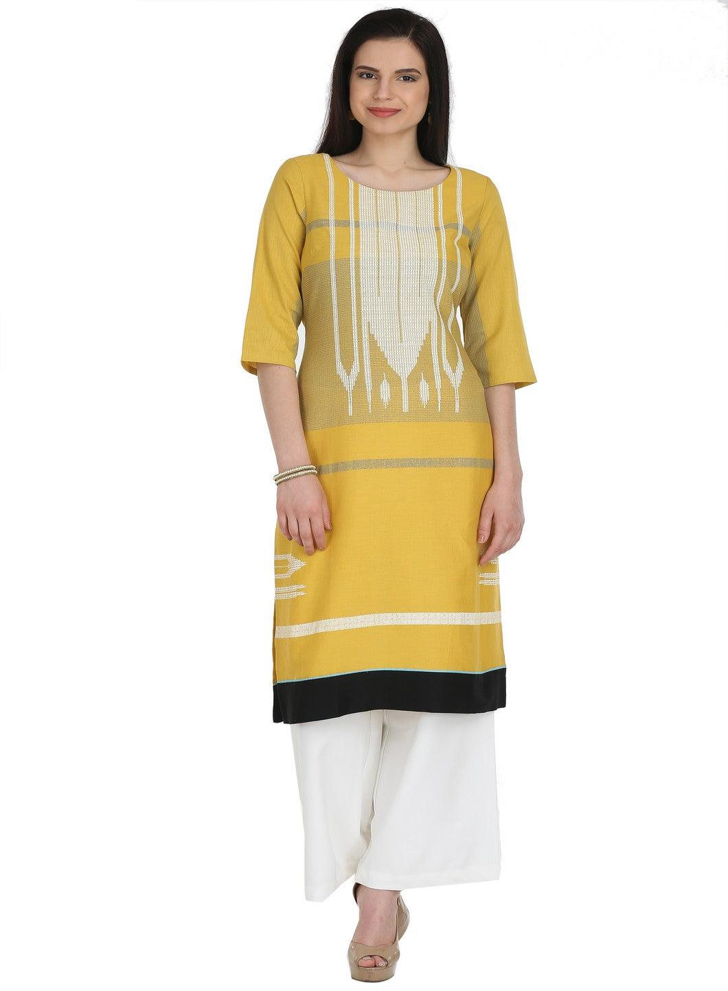 Yellow Printed 3/4 Sleeve kurta - wforwoman