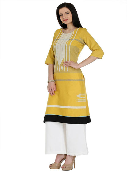 Yellow Printed 3/4 Sleeve kurta - wforwoman