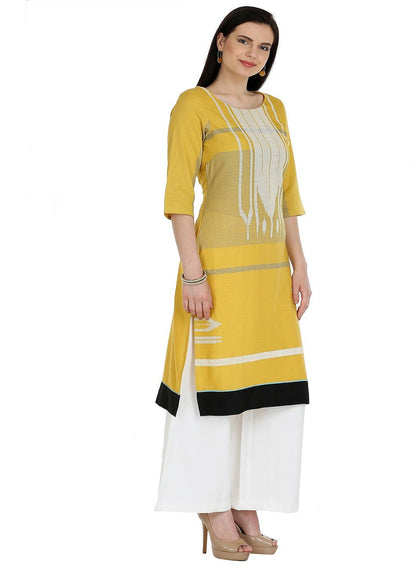 Yellow Printed 3/4 Sleeve kurta - wforwoman