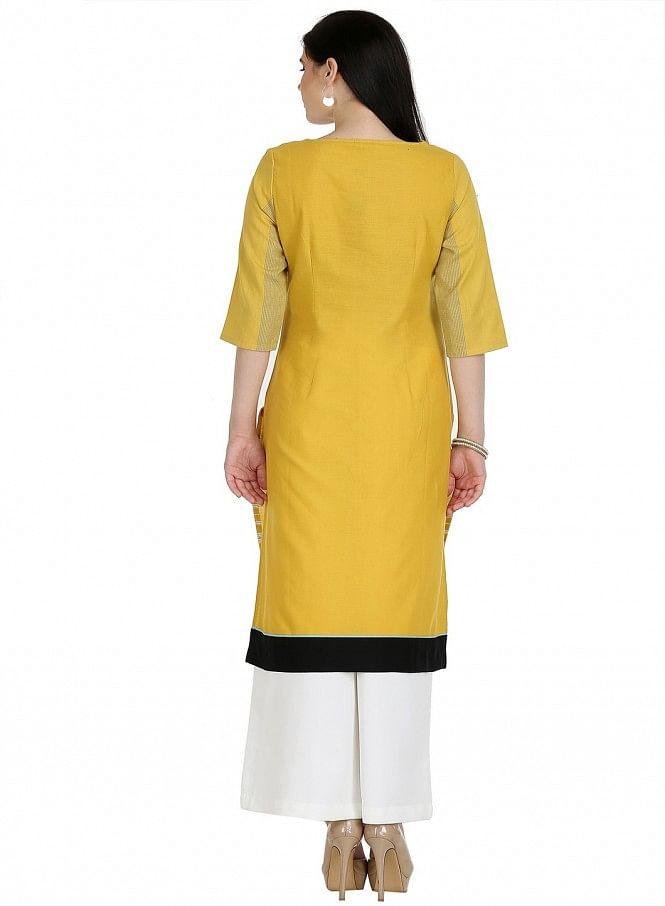 Yellow Printed 3/4 Sleeve kurta - wforwoman