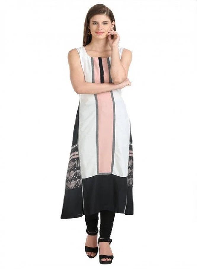 Black Round Neck Sleeveless Printed kurta - wforwoman