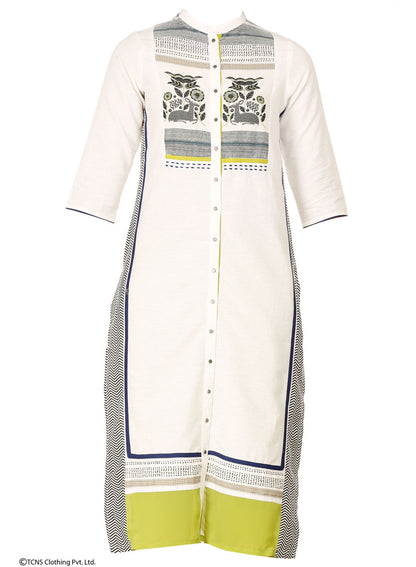 White Printed 3/4 Sleeve kurta